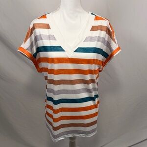 Vibrant Striped V-Neck Women's Tee Size XL